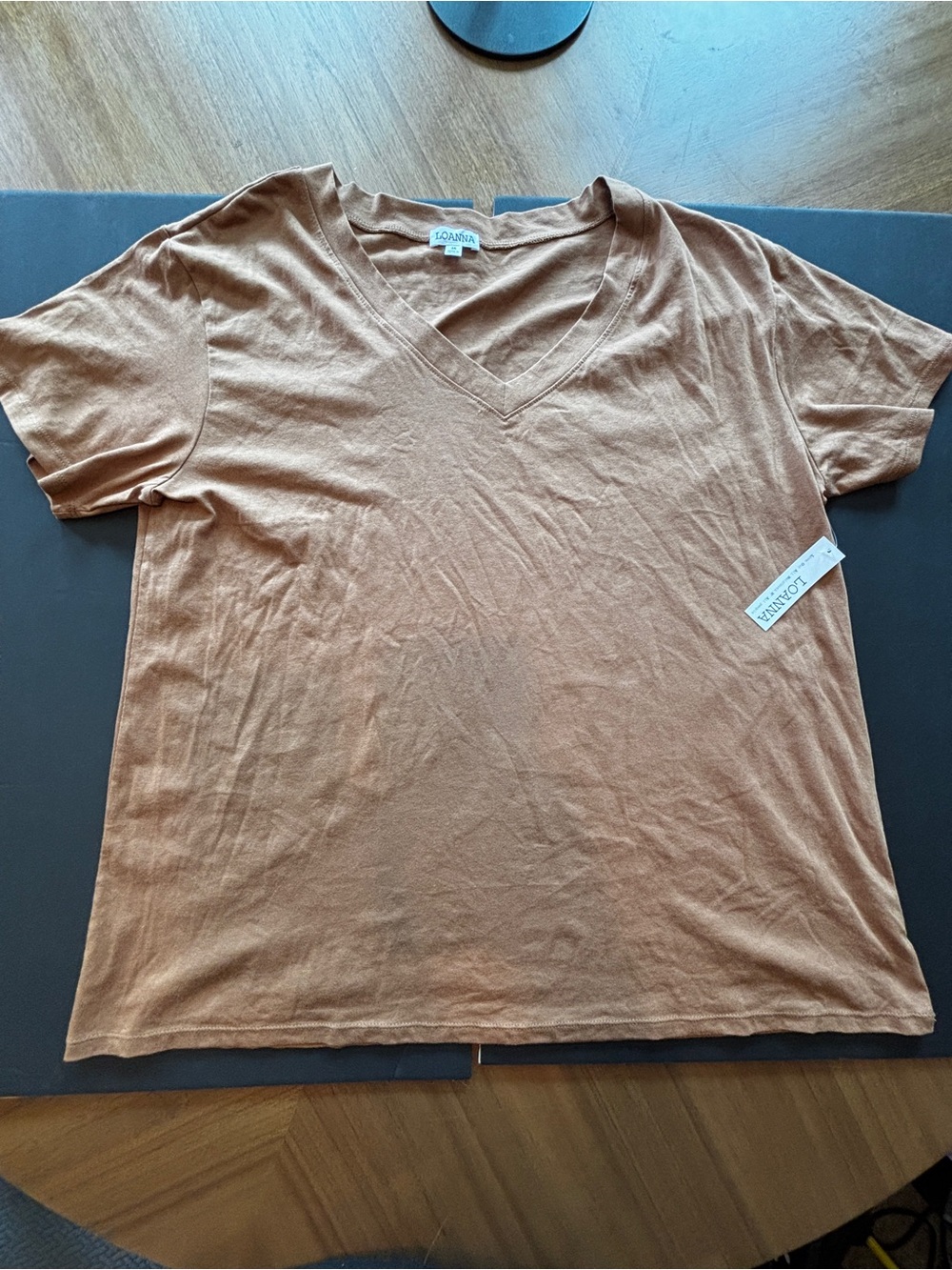Anna Women's V-Neck Short Sleeve Tee in Light Brown